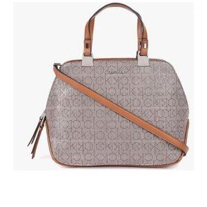 Calvin Klein Charlie Signature Logo Faux Leather Satchel Crossbody Bag - Brown